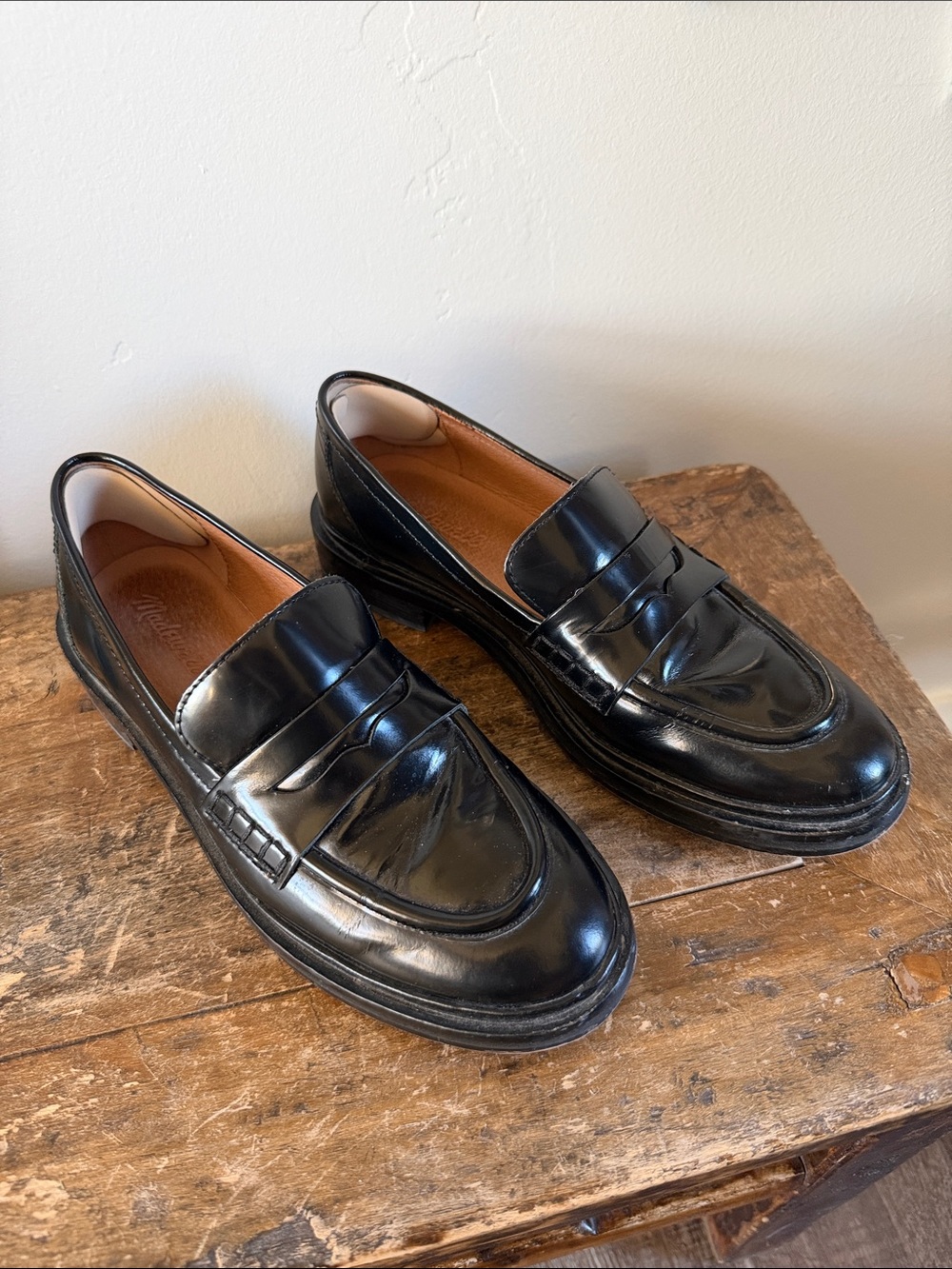 Madewell Classic Black Leather Penny Loafers  size 8